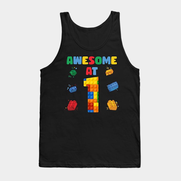 1 Year Old Building Blocks B-day Gift For Boys Kids Tank Top by Los San Der